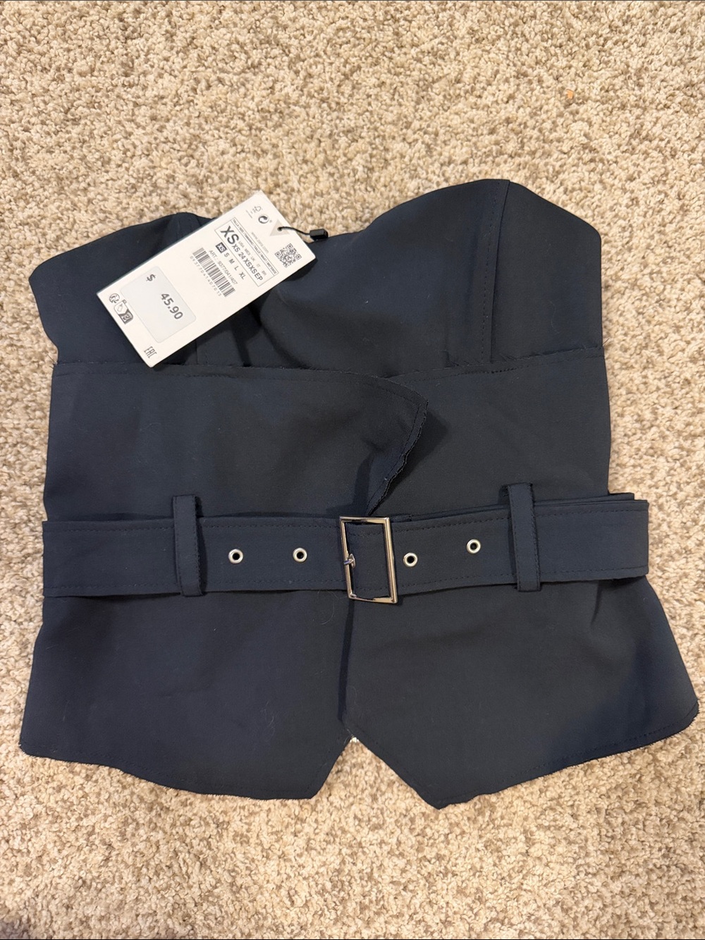 Zara Navy Strapless Belted Corset Top